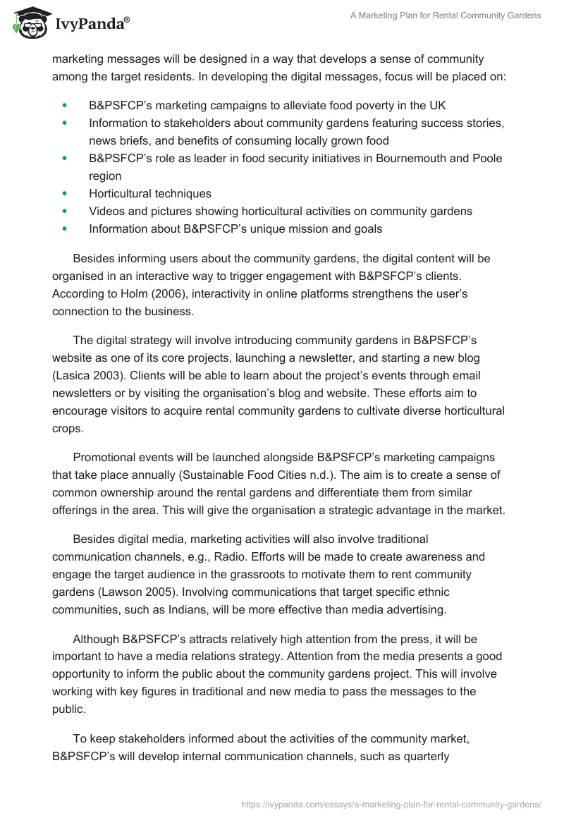 A Marketing Plan for Rental Community Gardens. Page 4