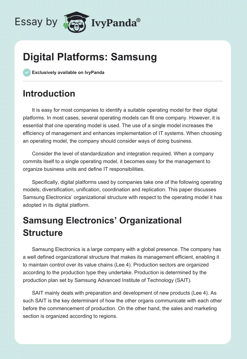 Digital Platforms: Samsung. Page 1