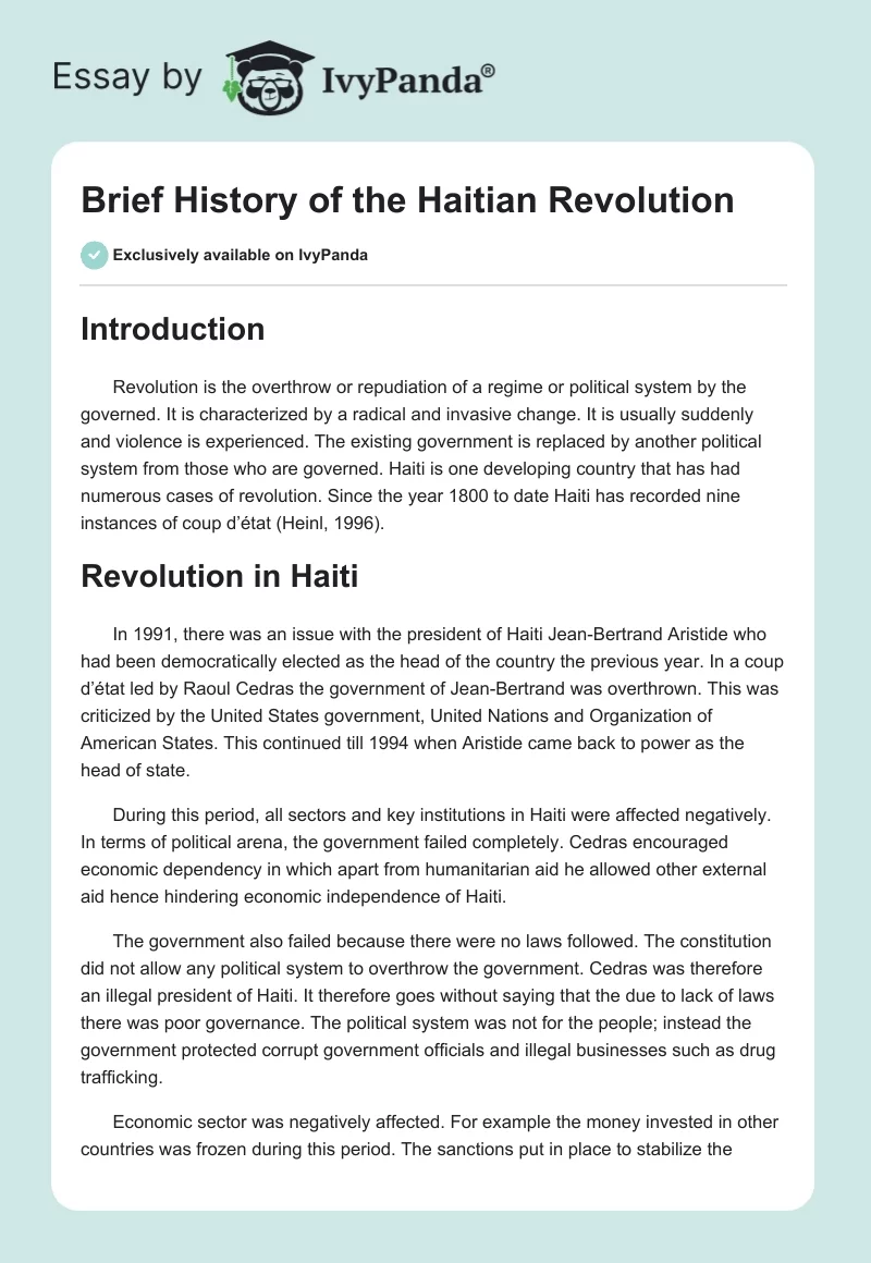 Brief History of the Haitian Revolution. Page 1