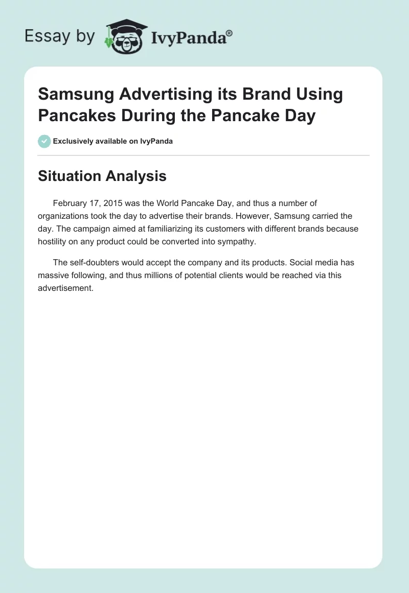 Samsung Advertising Its Brand Using Pancakes During the Pancake Day. Page 1