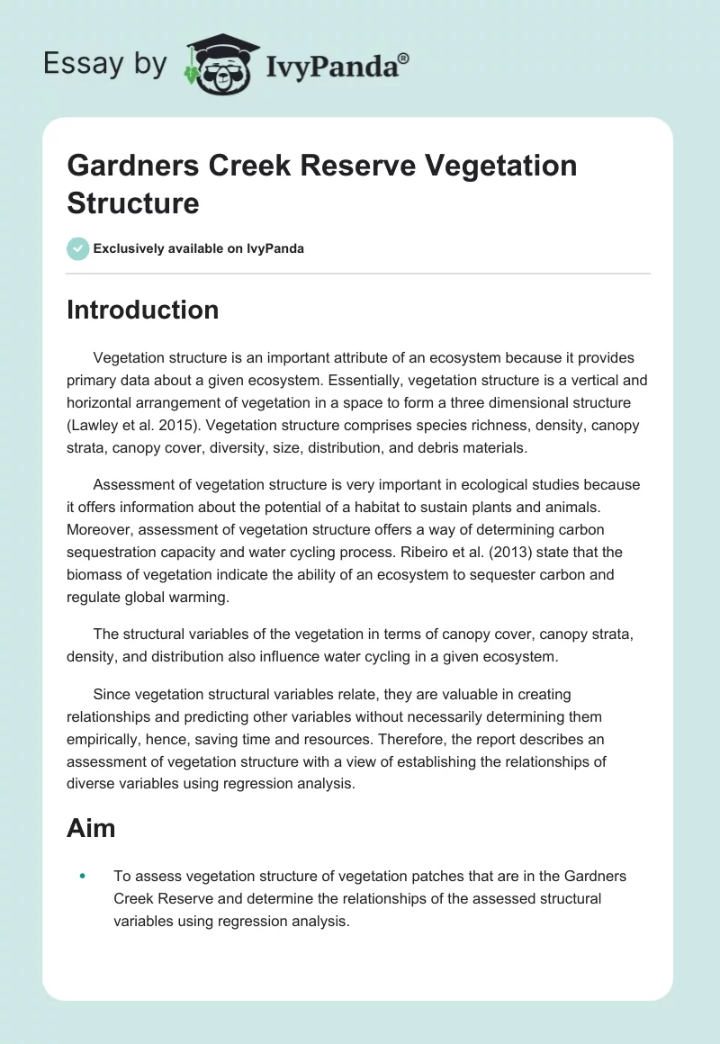 Gardners Creek Reserve Vegetation Structure. Page 1