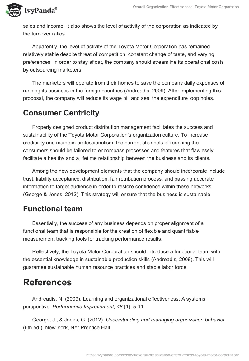 Overall Organization Effectiveness: Toyota Motor Corporation. Page 4