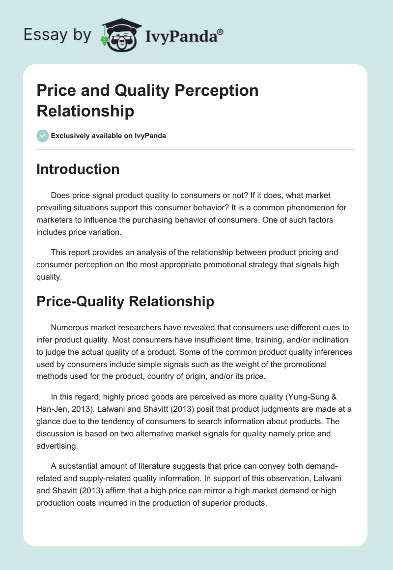 Price and Quality Perception Relationship. Page 1