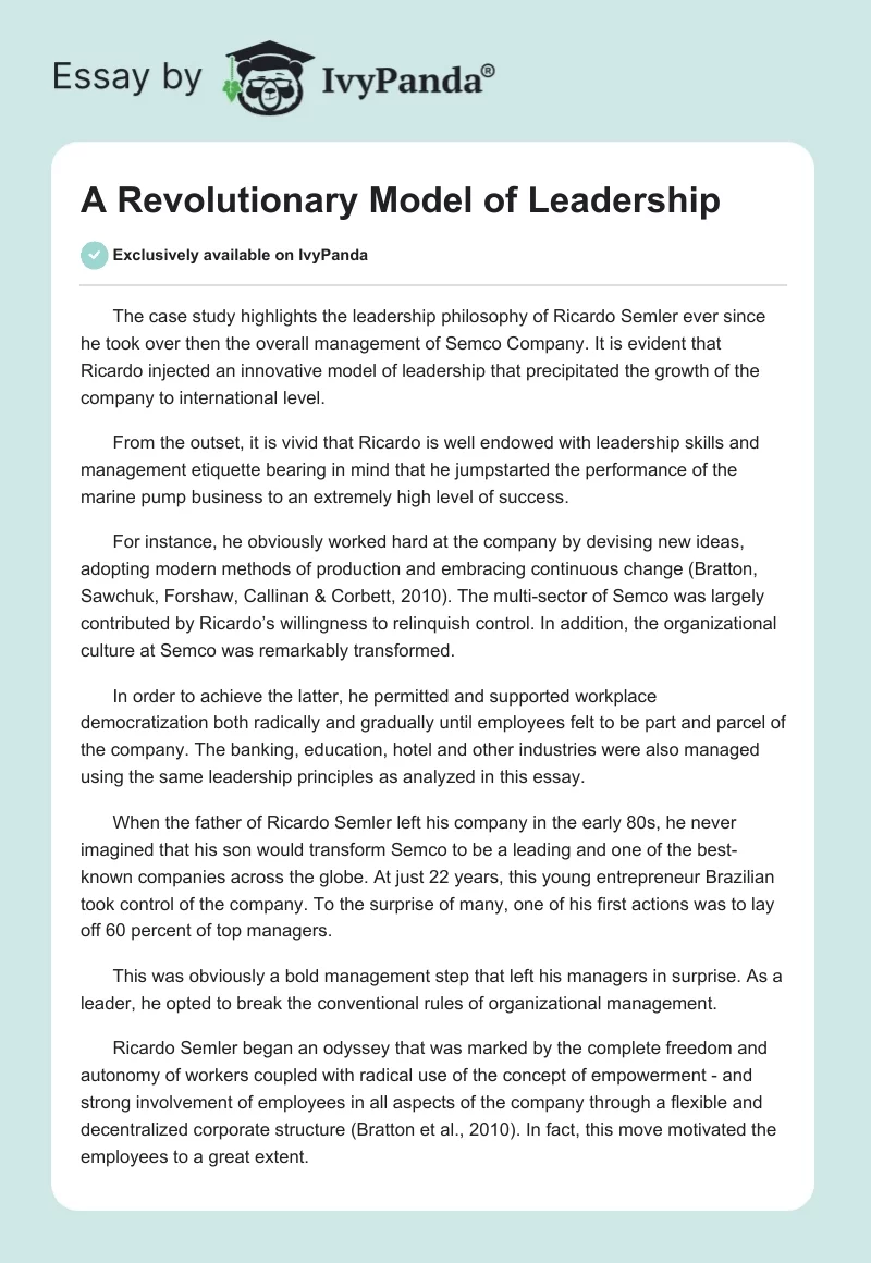 A Revolutionary Model of Leadership. Page 1