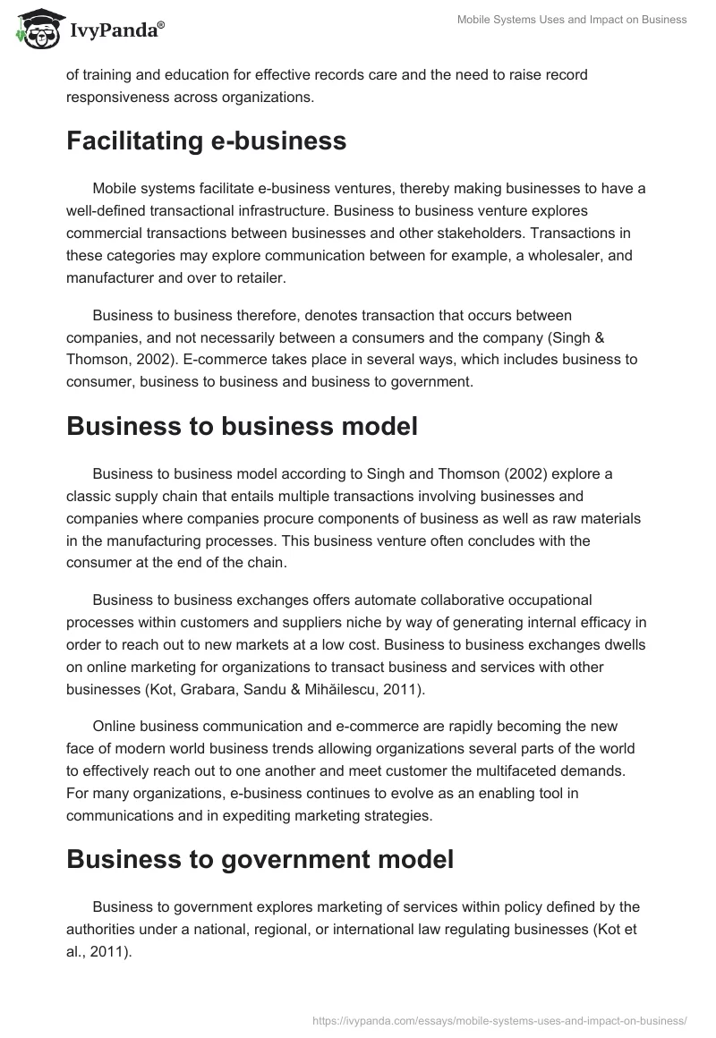 Mobile Systems Uses and Impact on Business. Page 4