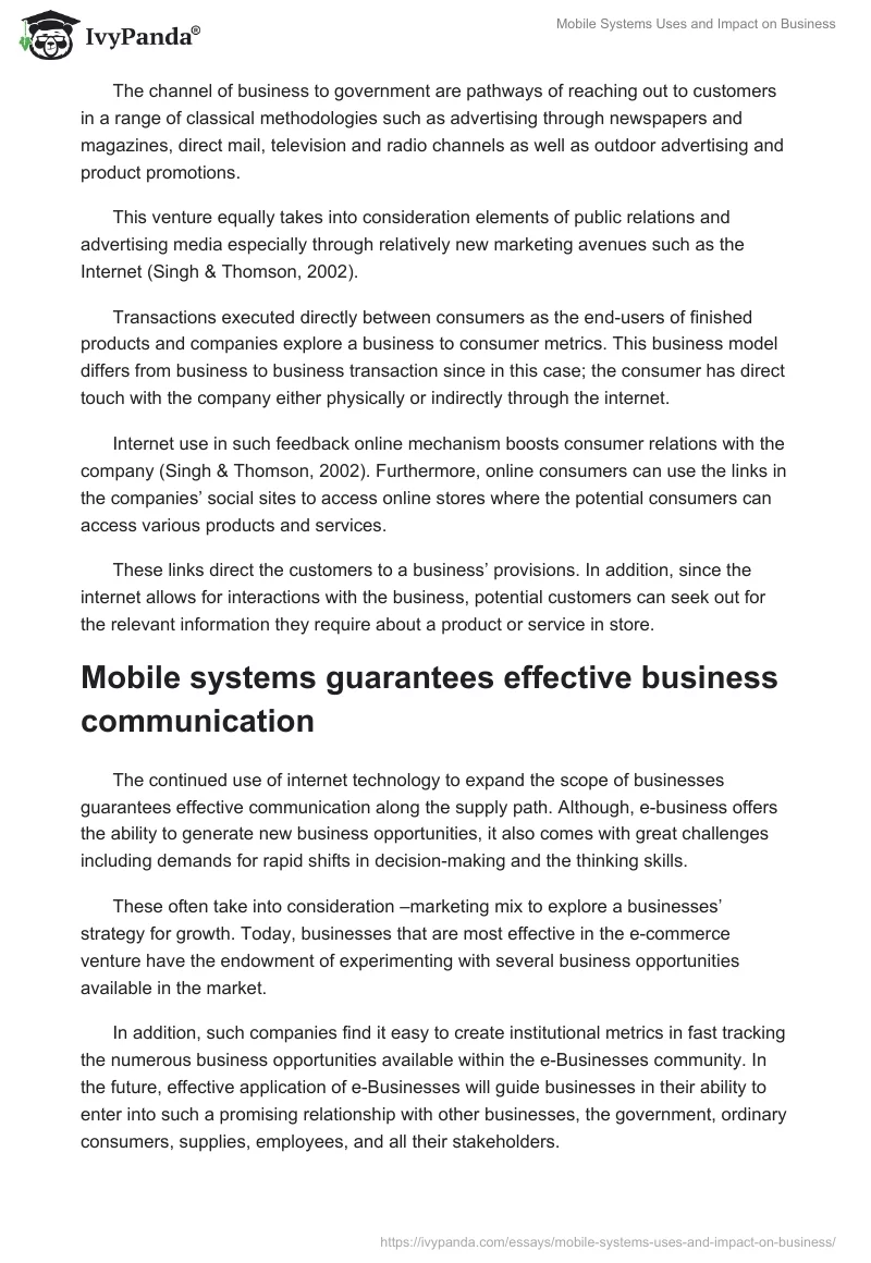 Mobile Systems Uses and Impact on Business. Page 5