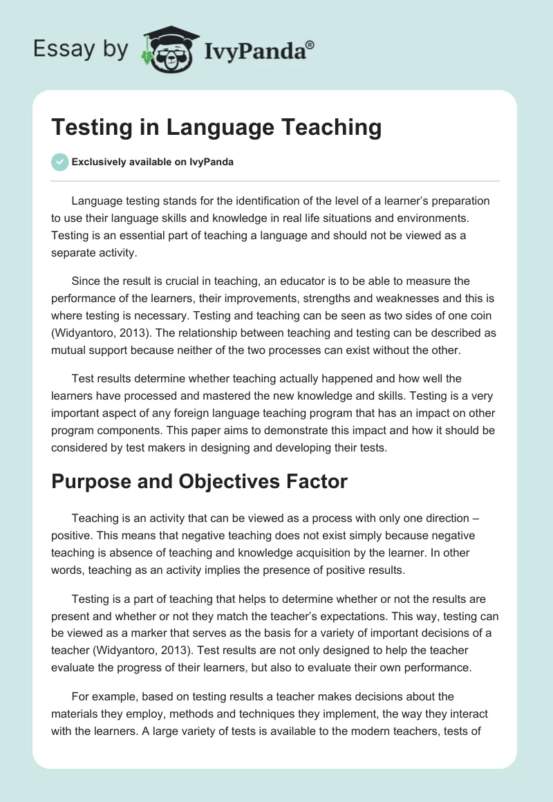 Testing in Language Teaching. Page 1