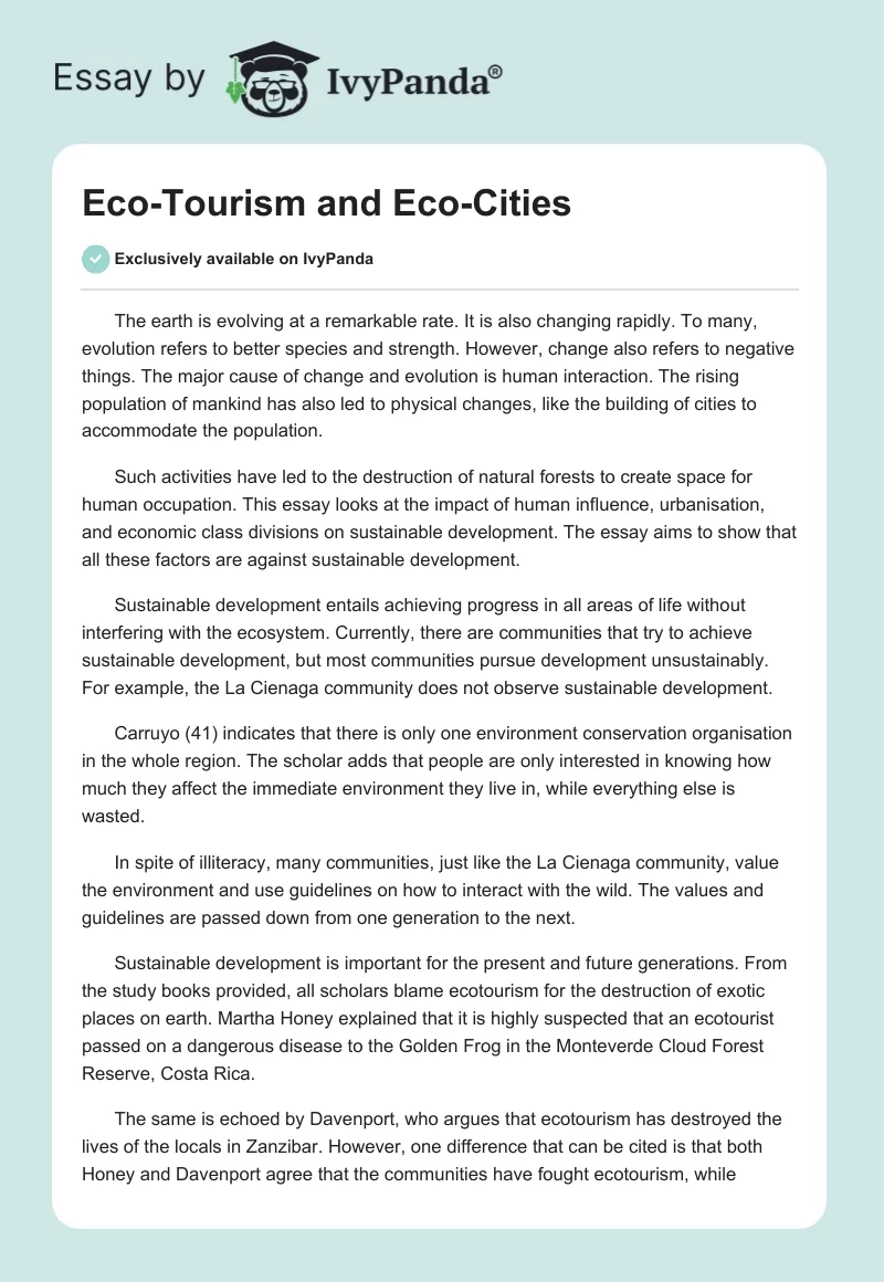 Eco-Tourism and Eco-Cities. Page 1