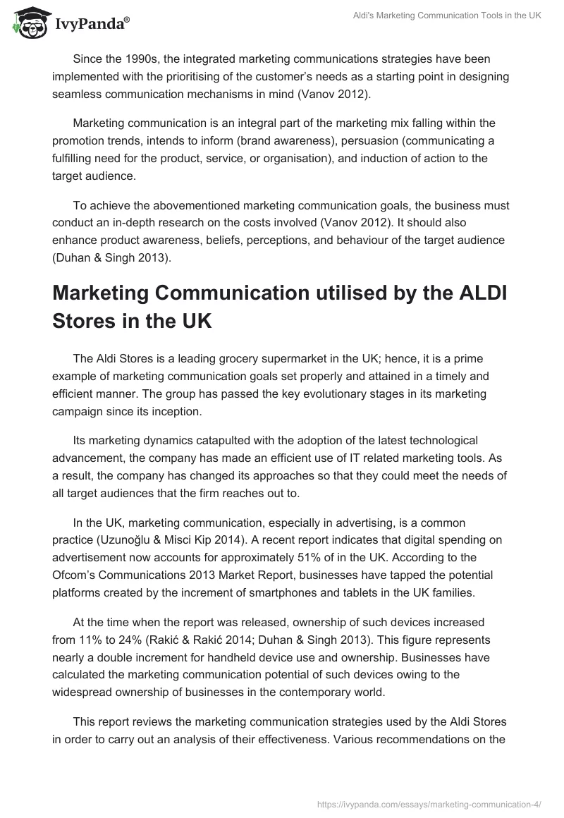 Aldi's Marketing Communication Tools in the UK. Page 2