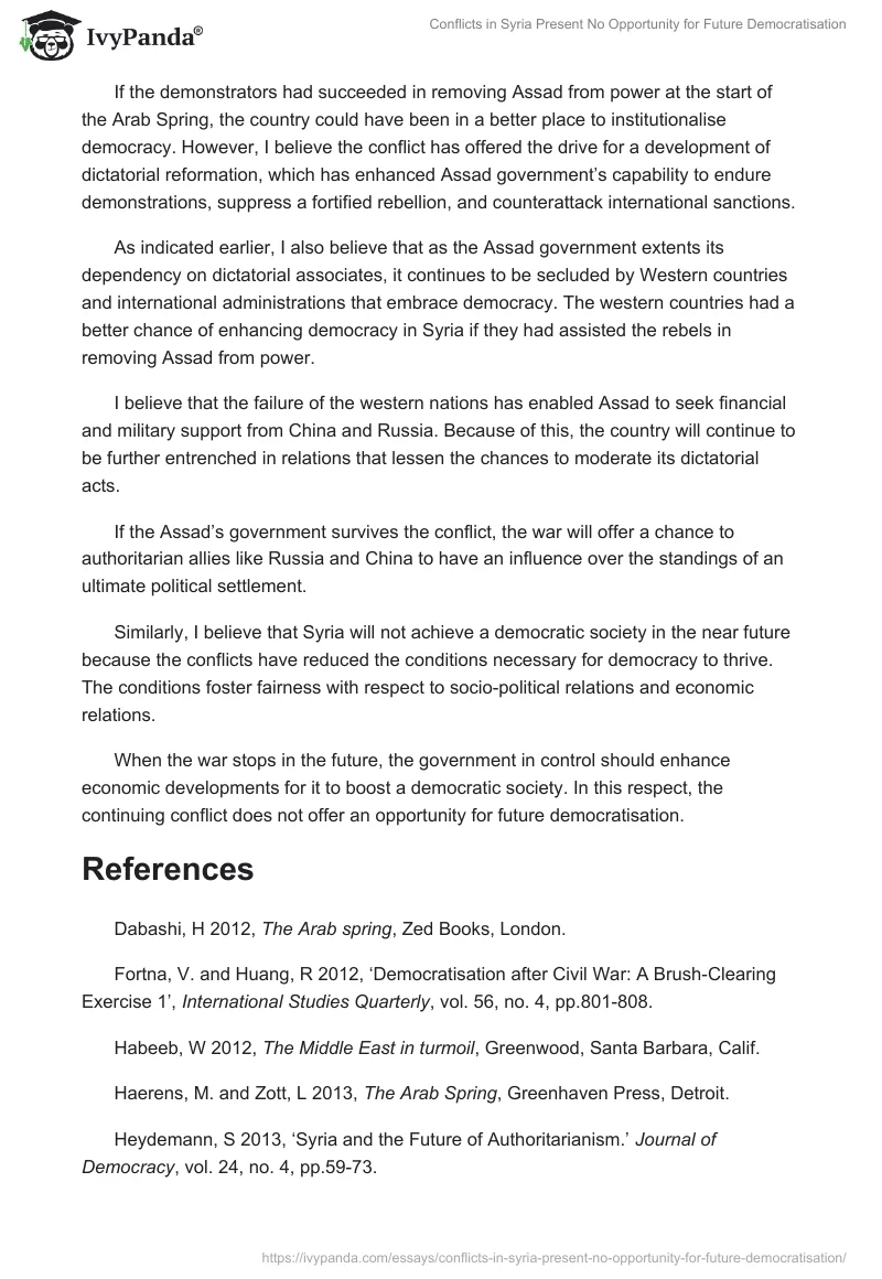 Conflicts in Syria Present No Opportunity for Future Democratization. Page 5