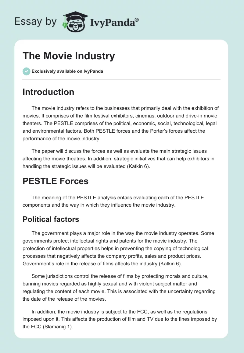 The Movie Industry. Page 1