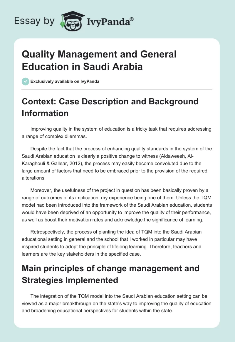 Quality Management and General Education in Saudi Arabia. Page 1