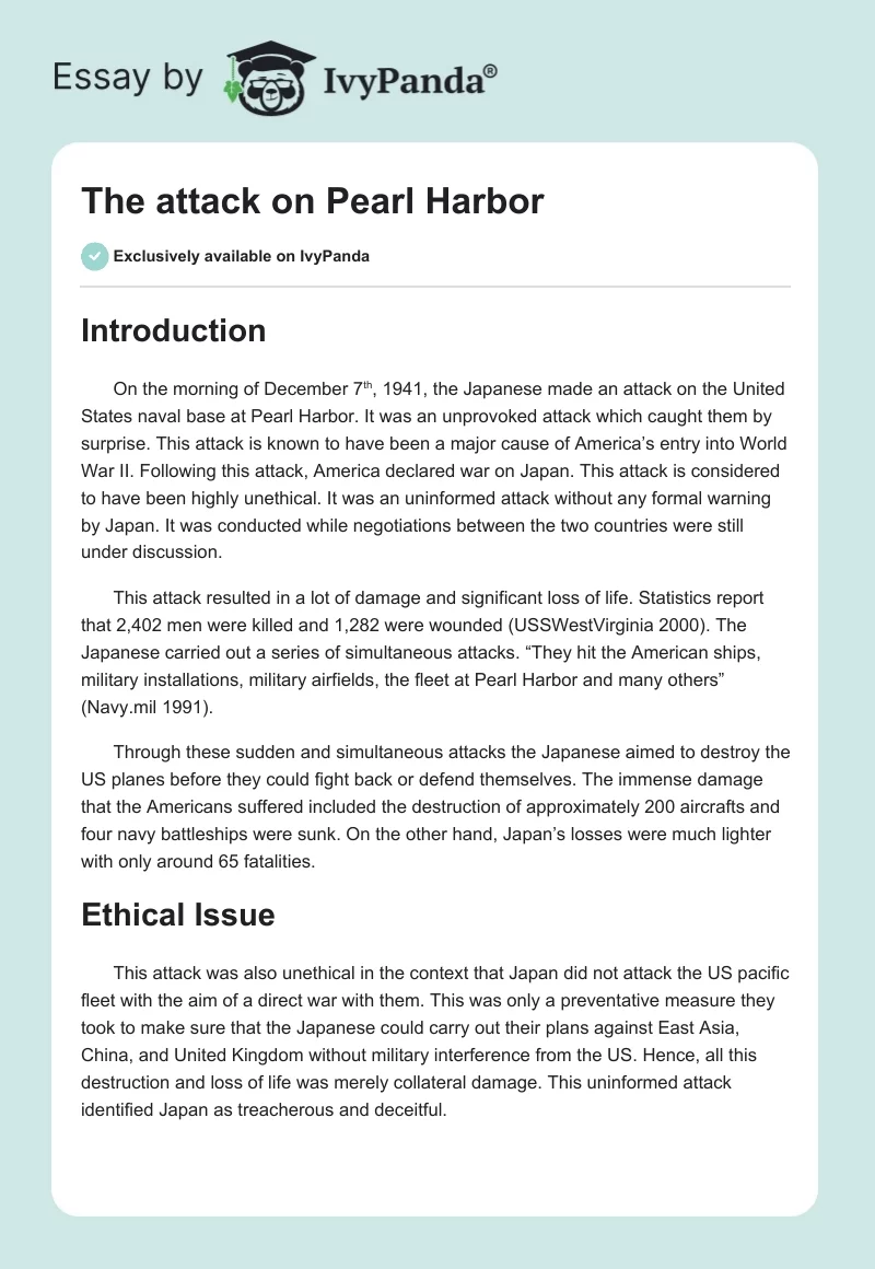 The Attack on Pearl Harbor. Page 1