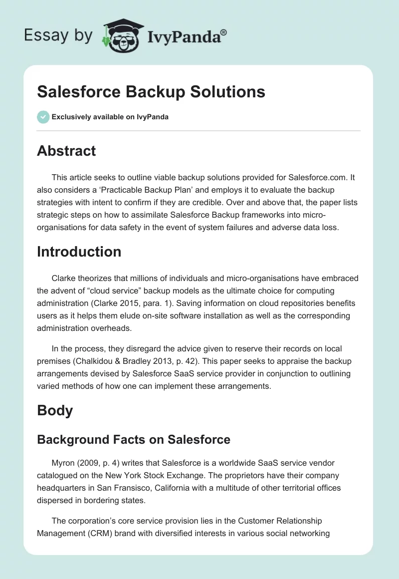 Salesforce Backup Solutions. Page 1
