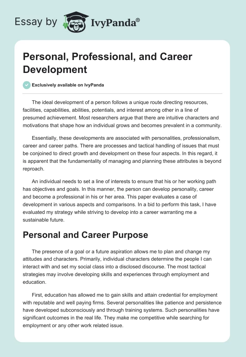 Personal, Professional, and Career Development. Page 1