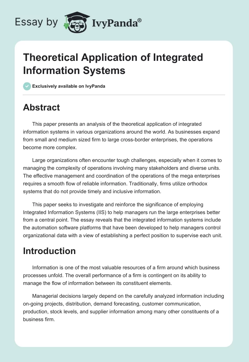 Theoretical Application of Integrated Information Systems. Page 1