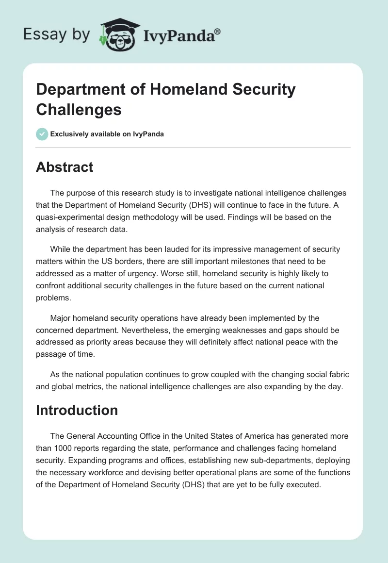 Department of Homeland Security Challenges. Page 1