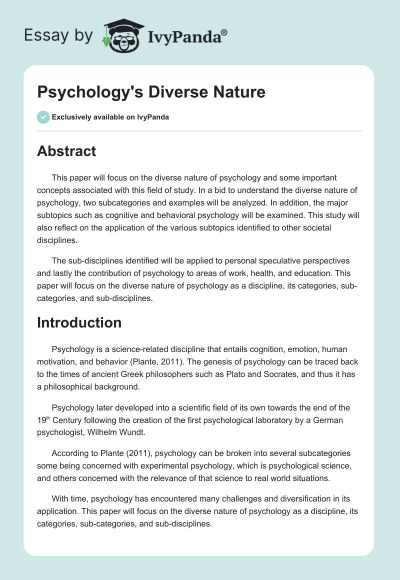 Psychology's Diverse Nature. Page 1