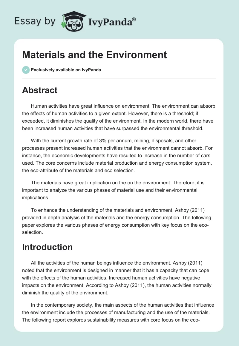Materials and the Environment. Page 1
