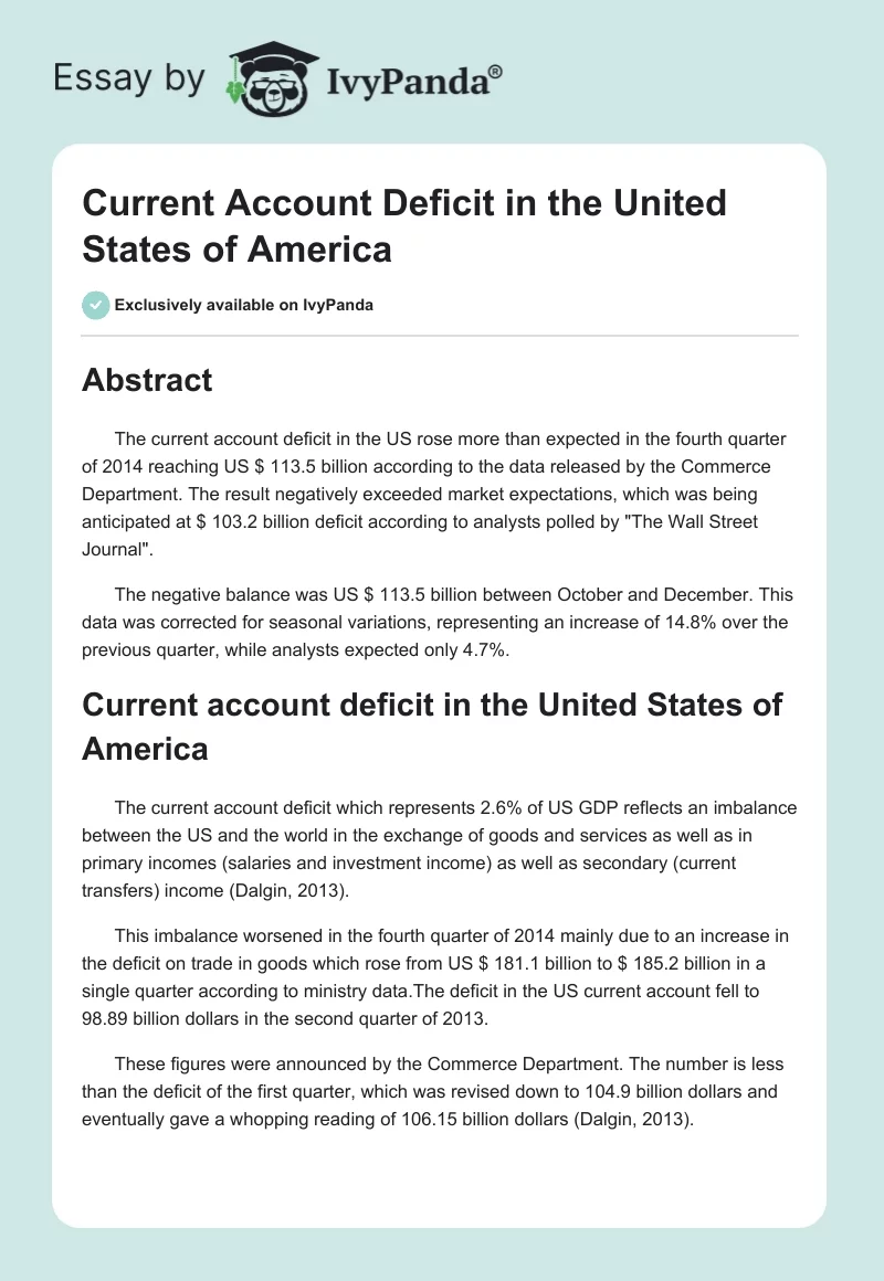 Current Account Deficit in the United States of America. Page 1