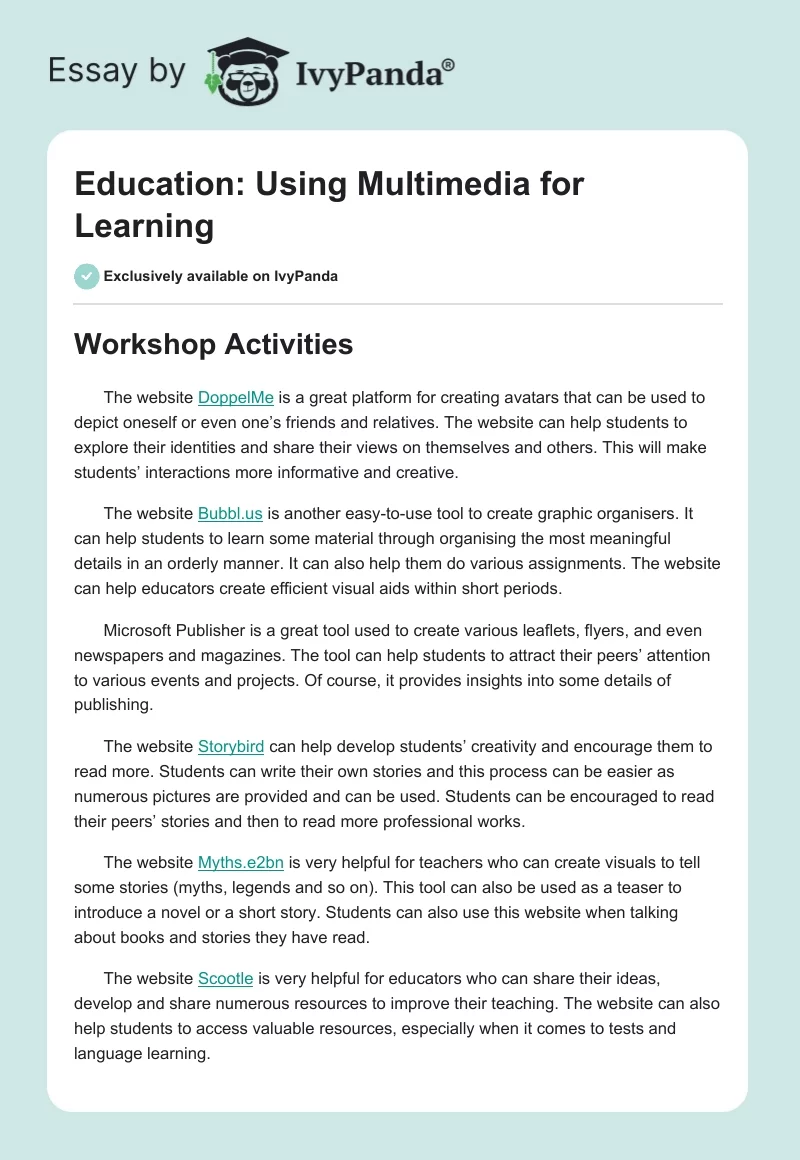Education: Using Multimedia for Learning. Page 1
