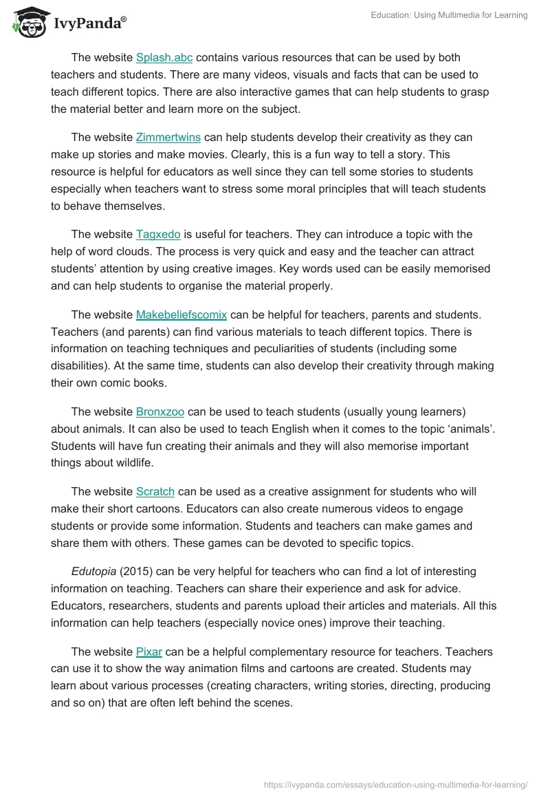 Education: Using Multimedia for Learning. Page 2