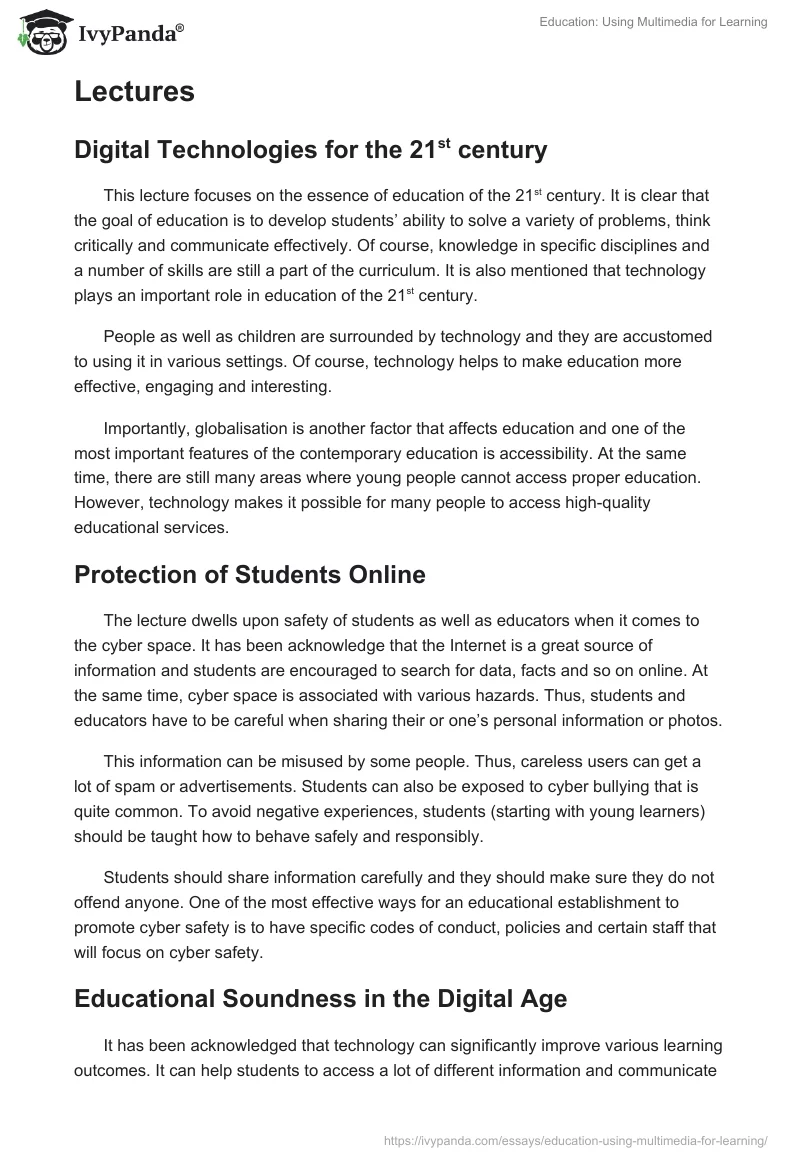 Education: Using Multimedia for Learning. Page 4
