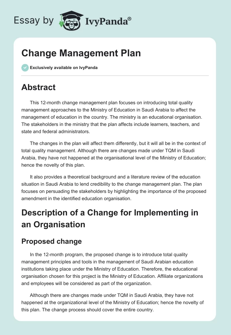 Change Management Plan. Page 1