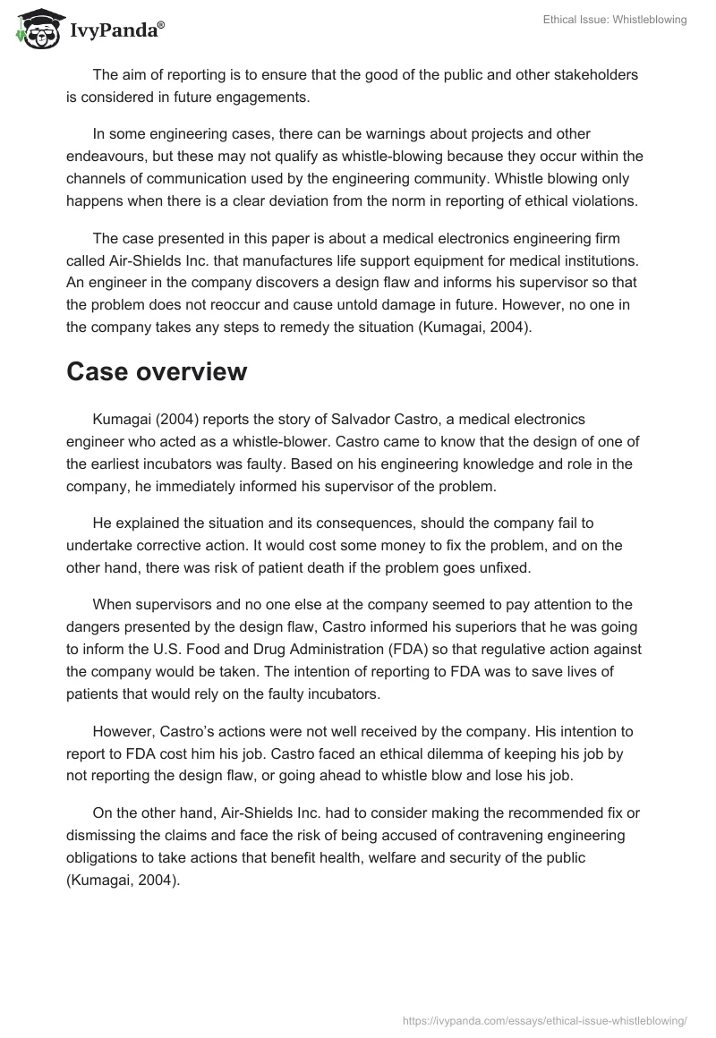 Ethical Issue: Whistleblowing. Page 2