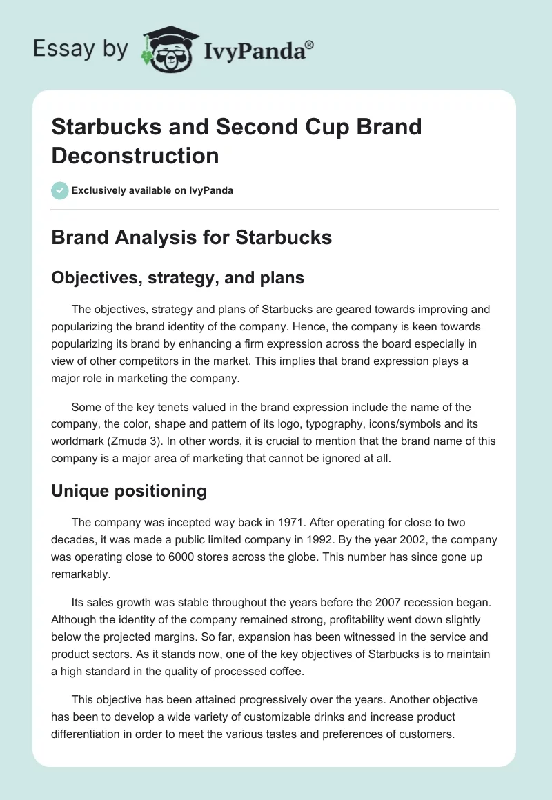 Starbucks and Second Cup Brand Deconstruction. Page 1