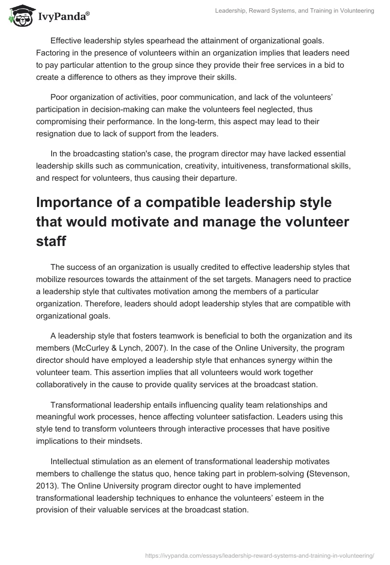 Leadership, Reward Systems, and Training in Volunteering. Page 3