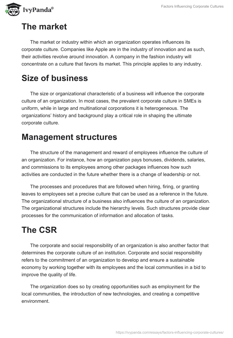 Factors Influencing Corporate Cultures. Page 4
