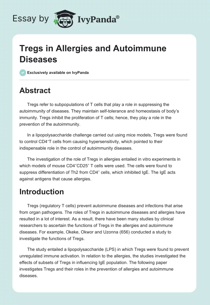 Tregs in Allergies and Autoimmune Diseases. Page 1