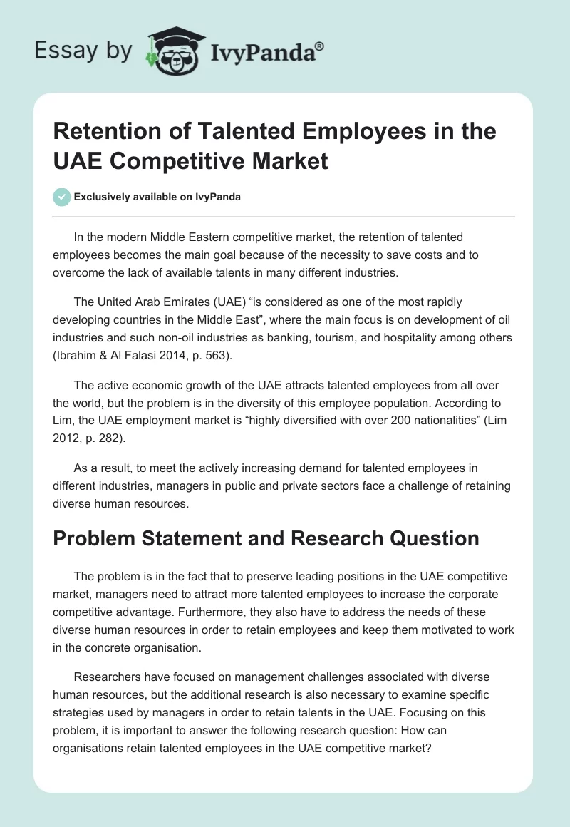 Retention of Talented Employees in the UAE Competitive Market. Page 1