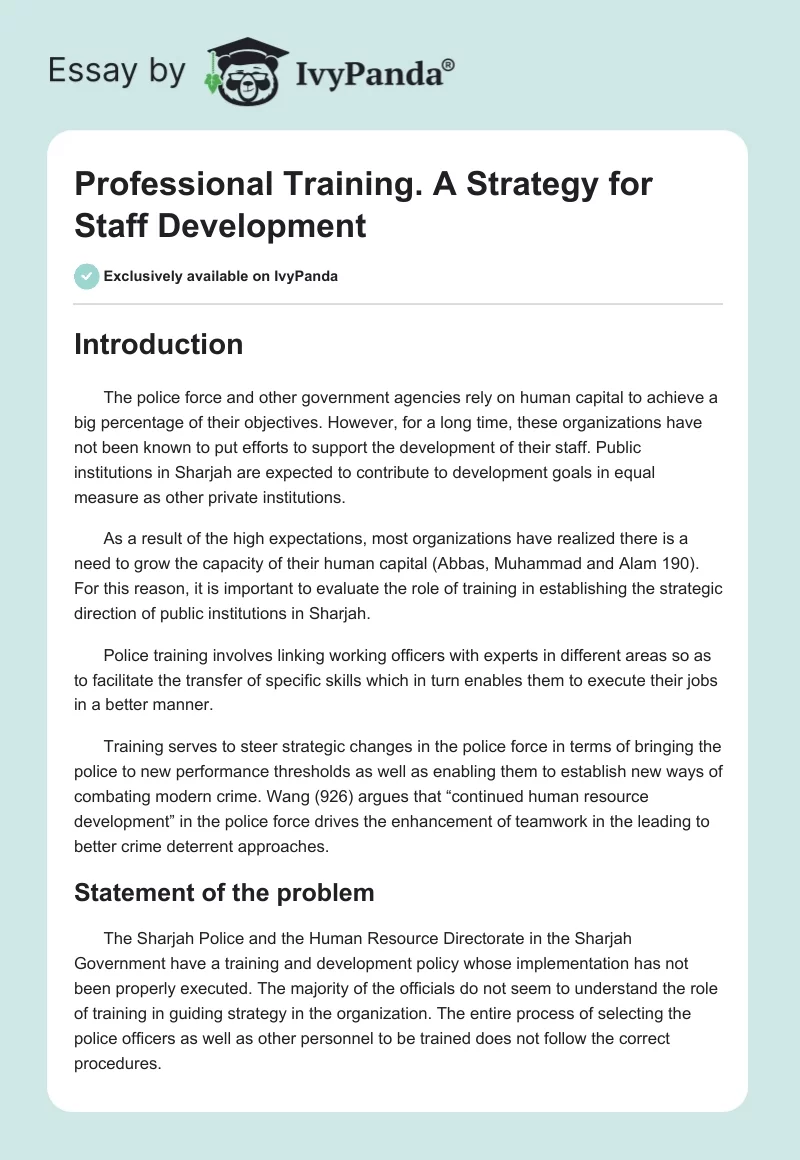 Professional Training. A Strategy for Staff Development. Page 1