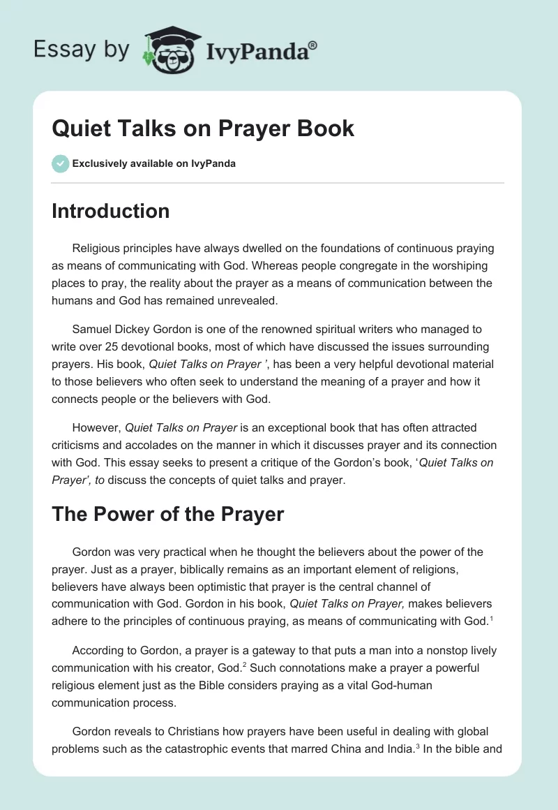 "Quiet Talks on Prayer" Book. Page 1