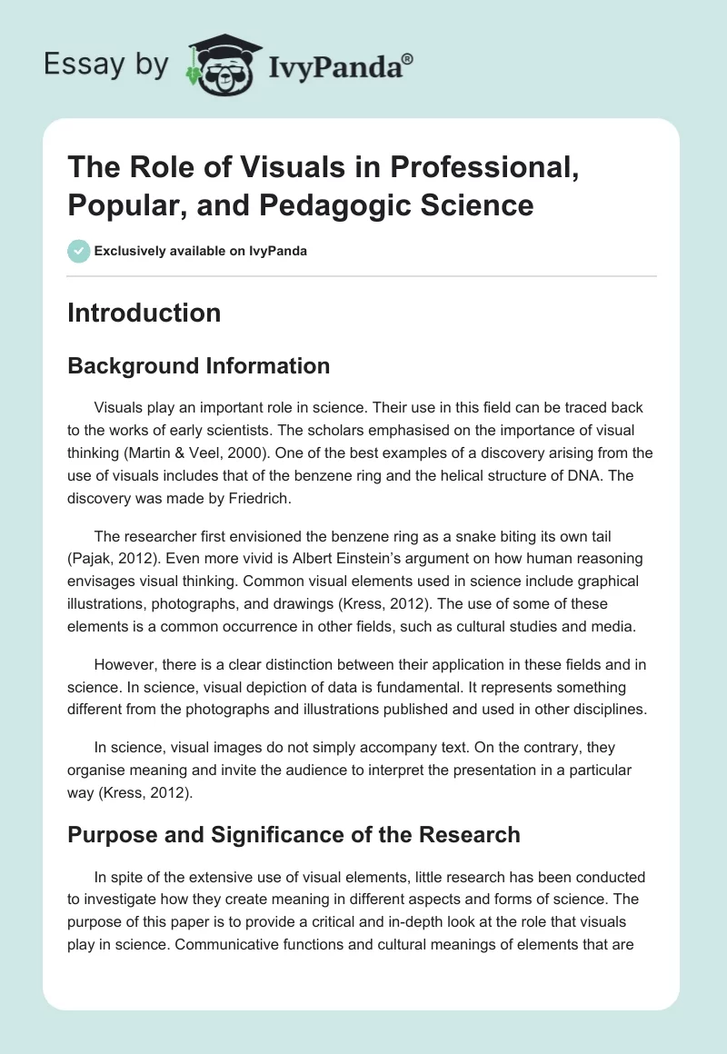 The Role of Visuals in Professional, Popular, and Pedagogic Science. Page 1