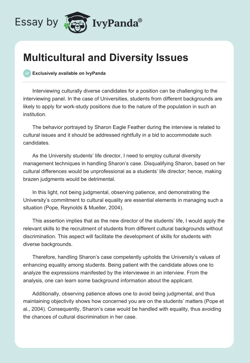 Multicultural and Diversity Issues. Page 1