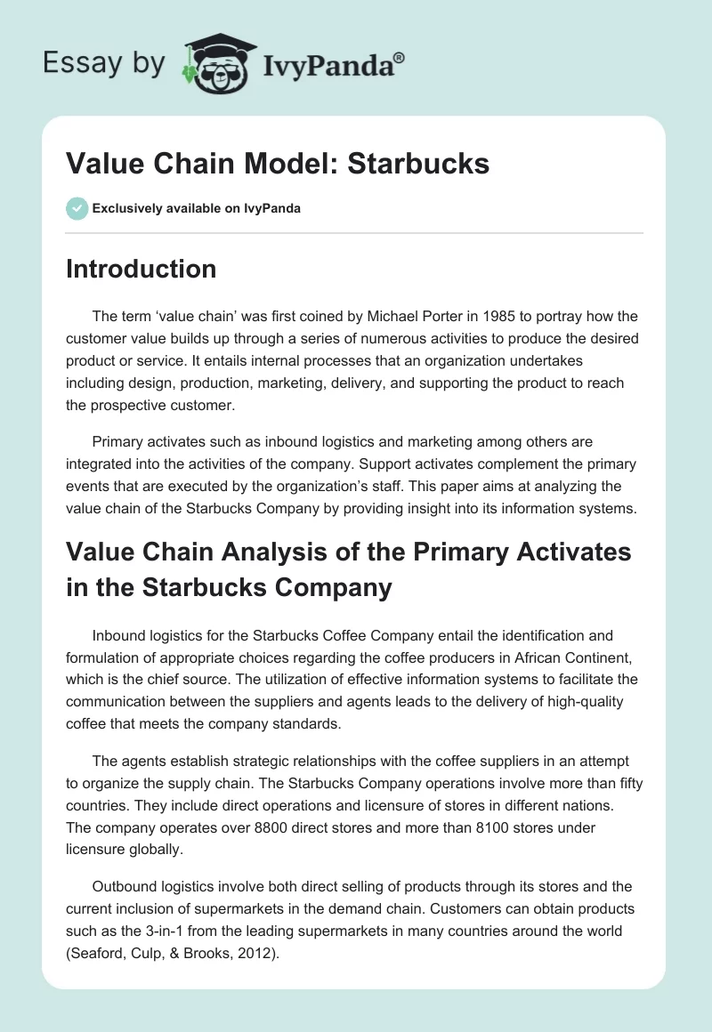 Value Chain Model: Starbucks. Page 1