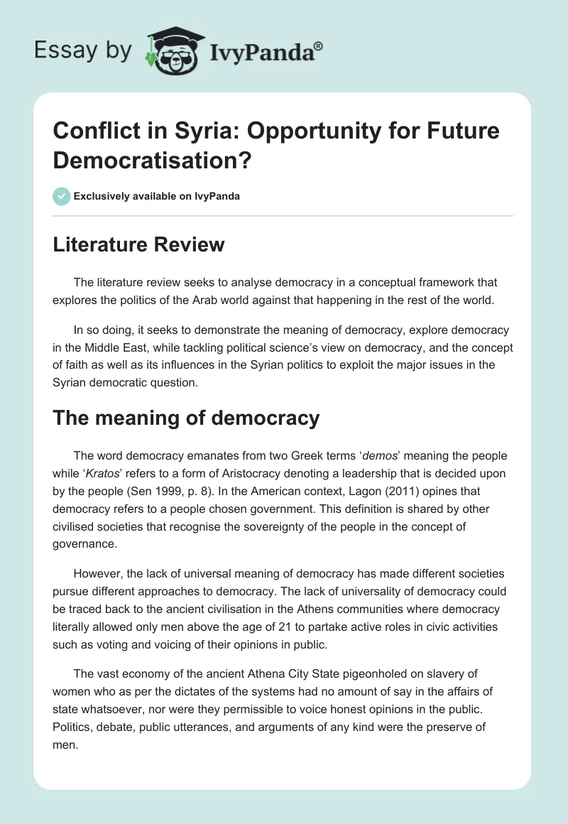 Conflict in Syria: Opportunity for Future Democratisation?. Page 1