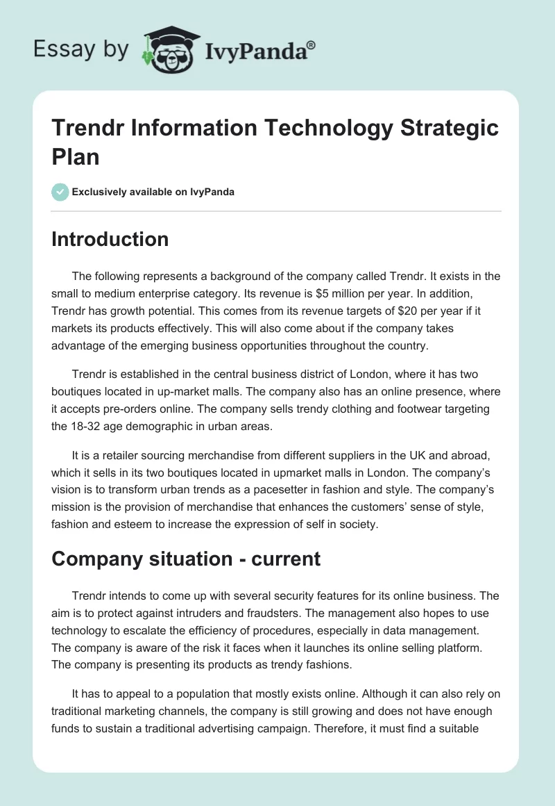 Trendr Information Technology Strategic Plan. Page 1