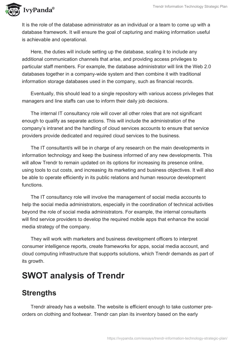 Trendr Information Technology Strategic Plan. Page 3
