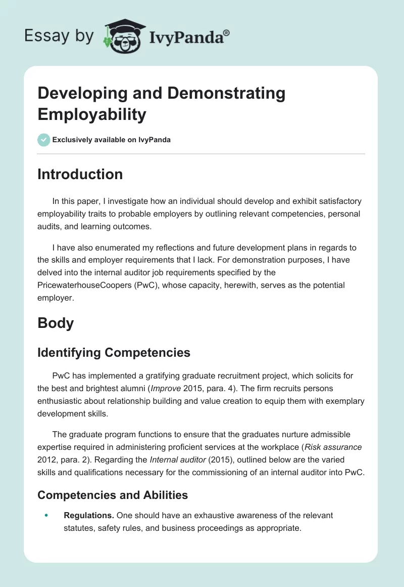 Developing and Demonstrating Employability. Page 1