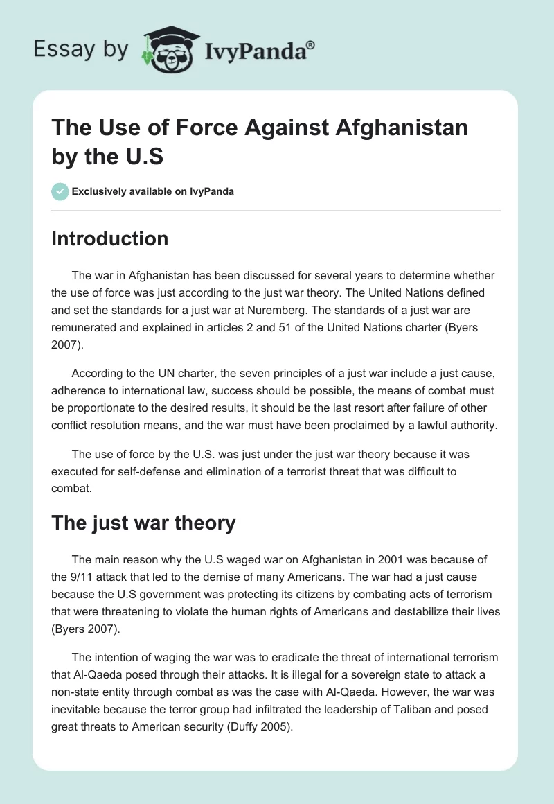 The Use of Force Against Afghanistan by the U.S.. Page 1
