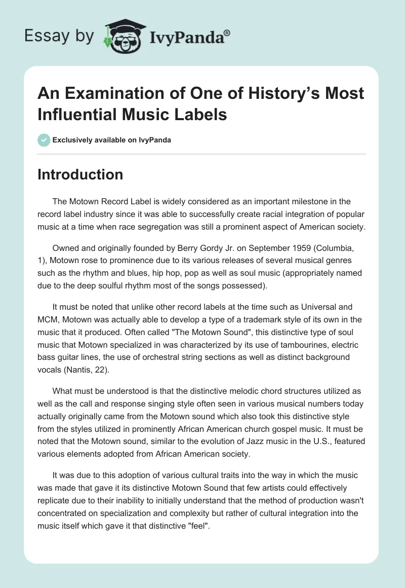 An Examination of One of History’s Most Influential Music Labels. Page 1
