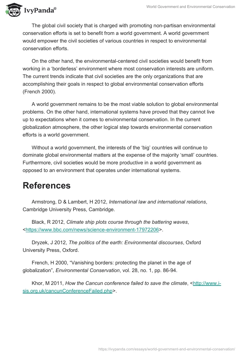 World Government and Environmental Conservation. Page 3