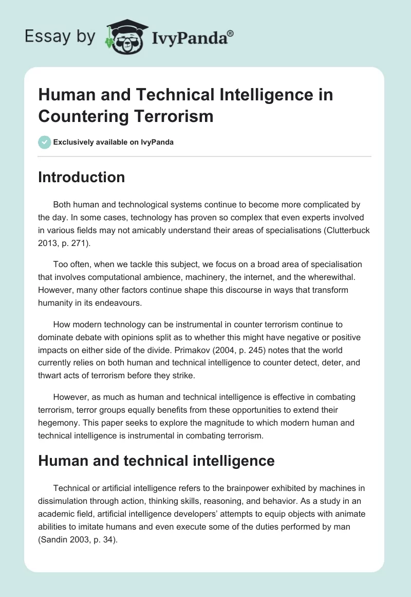 Human and Technical Intelligence in Countering Terrorism. Page 1