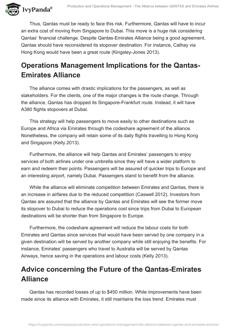 Production and Operations Management - The Alliance Between QANTAS and Emirates Airlines. Page 3