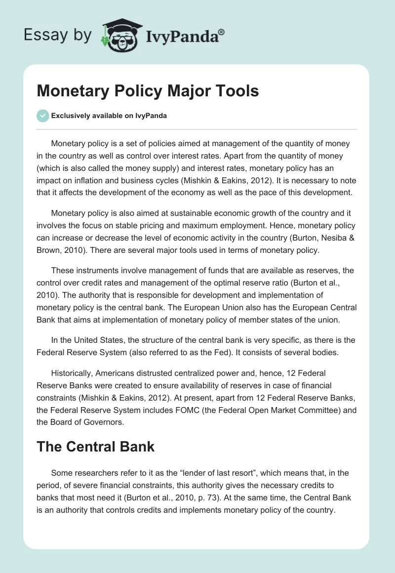 Monetary Policy Major Tools. Page 1