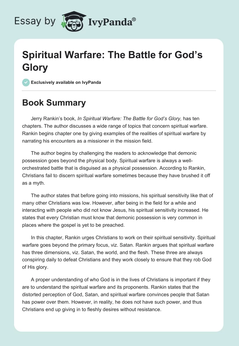 Spiritual Warfare: The Battle for God’s Glory. Page 1
